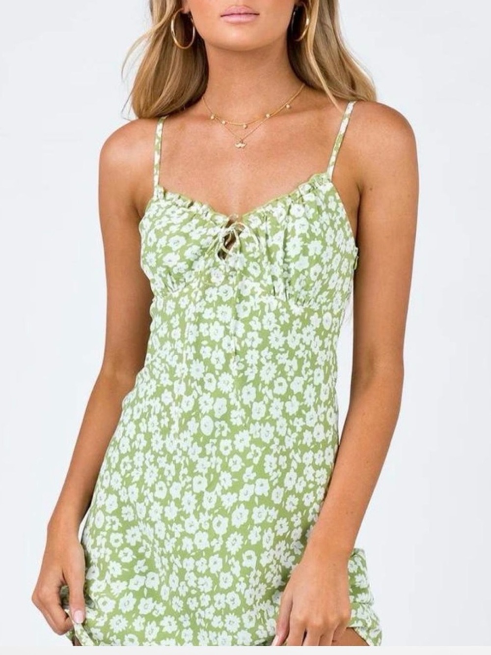 Princess Polly Green Floral Tie-Front Mini Dress